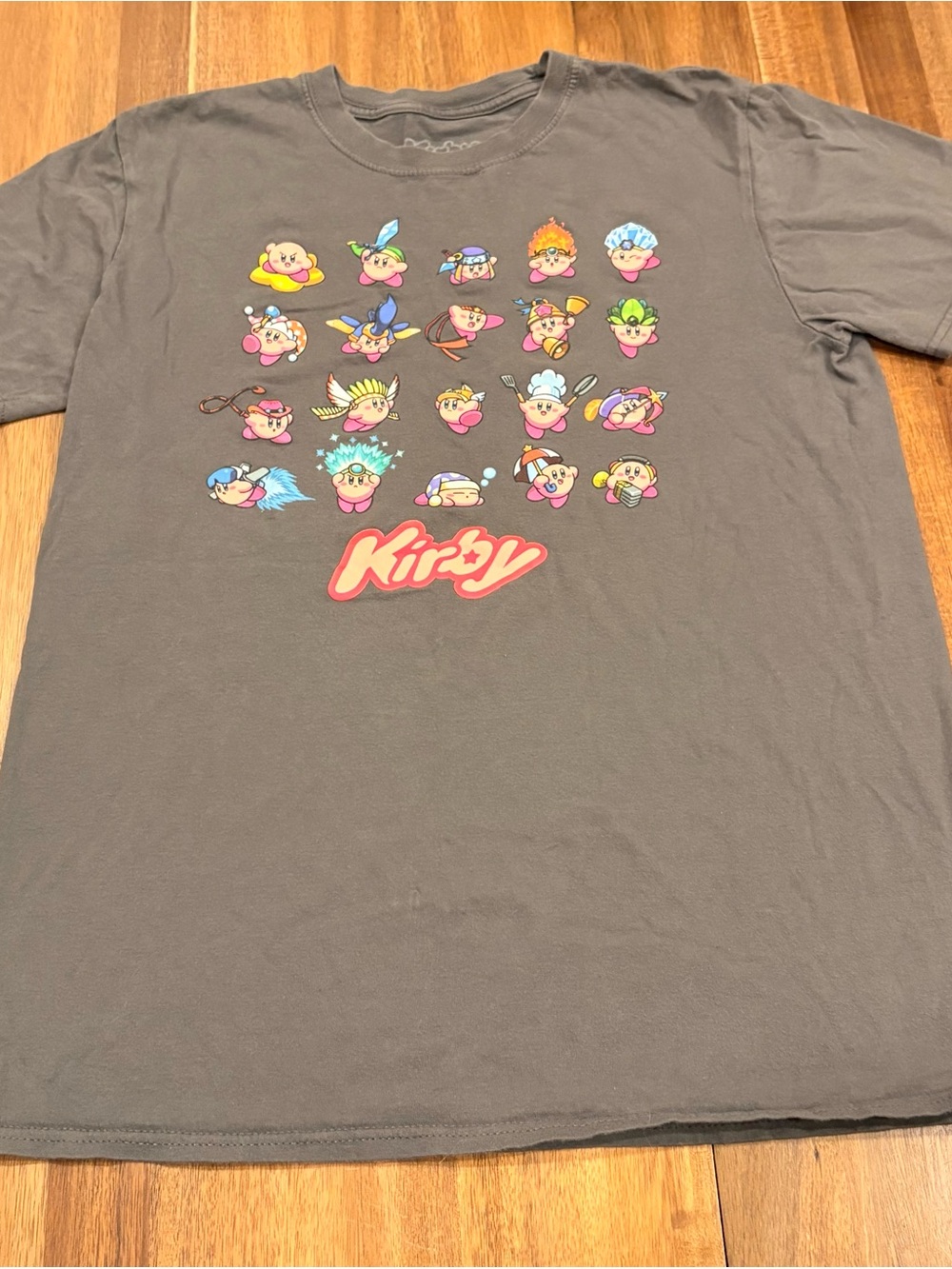 Kirby Nintendo Copy Abilities Graphic T-Shirt Gray Size Medium